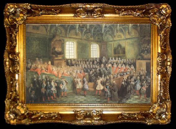 framed  Nicolas Lancret The Seat of Justice in the Parlement of Paris (1723) (mk05), ta009-2